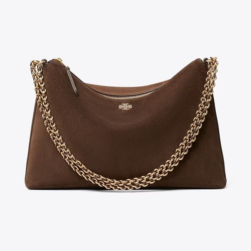 Tory Burch Britten Suede Zip Shoulder Bag 180225 Dark Cocoa  $625